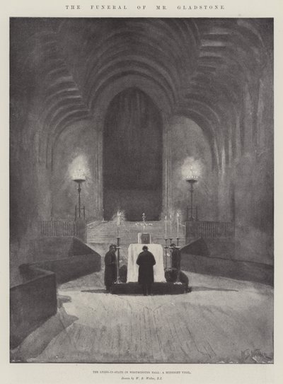 Les funérailles de M. Gladstone, la mise en bière dans Westminster Hall, une veillée de minuit - William Barnes Wollen